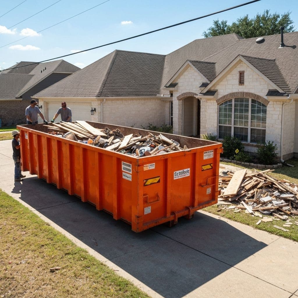 Home renovation cleanup project with dumpster